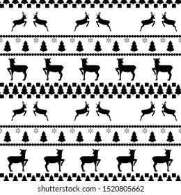 Christmas deer and tree seamless pattern. Fashion graphic background design. Modern stylish abstract texture. Monochrome template for prints, textiles, wrapping, wallpaper, etc. Vector illustration.