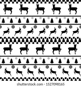 Christmas deer and tree seamless pattern. Fashion graphic background design. Modern stylish abstract texture. Monochrome template for prints, textiles, wrapping, wallpaper, etc. Vector illustration.