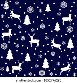 Christmas deer and tree seamless pattern. Fashion graphic background design. Modern stylish abstract texture. Monochrome template for prints, textiles, wrapping, wallpaper, etc. Vector illustration