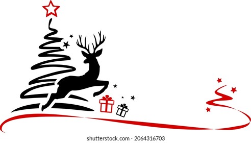 Christmas Deer Tree Silhouette Vector