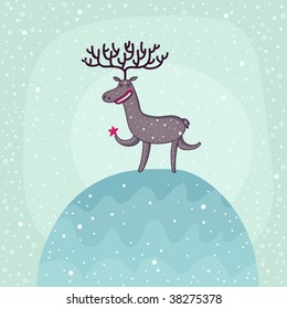 Christmas deer under snowfall