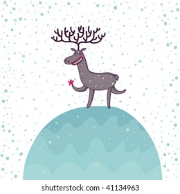 Christmas deer under snowfall