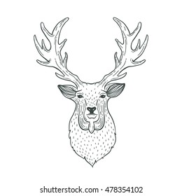 Christmas deer. Vector hand drawn illustration for design greeting cards, photo overlays, invitations.