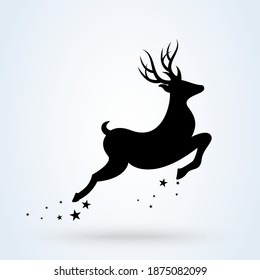 Christmas deer. Vector illustration black silhouette reindeer isolated on white background. Vector simple modern icon design illustration.