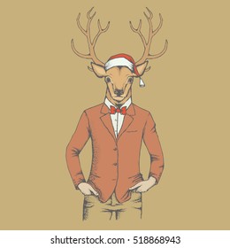 Christmas Deer vector illustration. Reindeer in human suit