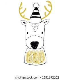 Christmas Deer vector illustrations silhouette isolated on white. Scandinavian flat design.
