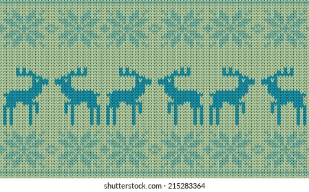 Christmas deer vector knitted background