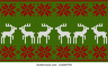 Christmas deer vector knitted background