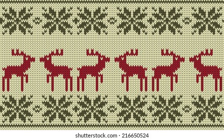 Christmas deer vector knitted background