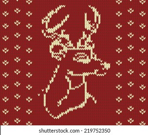 Christmas deer vector knitted background