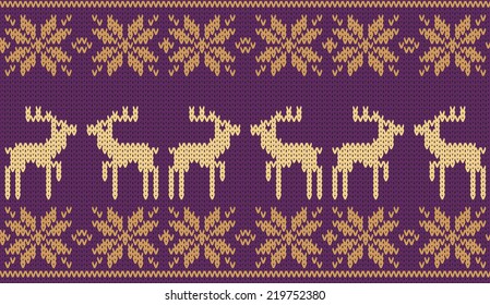 Christmas deer vector knitted background
