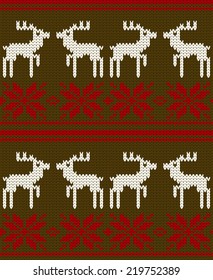 Christmas deer vector knitted background