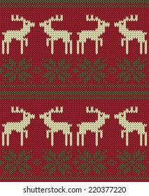 Christmas deer vector knitted background