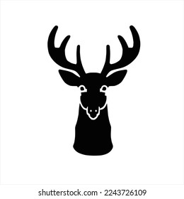 Christmas deer - Vector Logo Icon Mascot Illustration. A deer head with antlers on it's head and a smile on its face, black and white