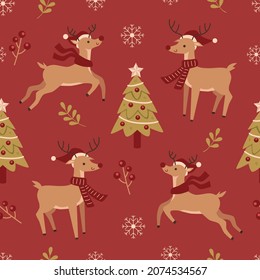 Vector de venado de Navidad en fondo rojo