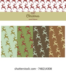 Christmas deer, vector seamless background texture merry Christmas with a picture of knitted Christmas deer, merry Christmas