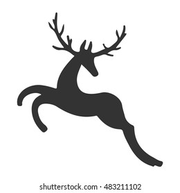 Christmas Deer vector silhouette hand drawn illustration. Deer black on white