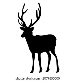 Christmas deer vector stock illustration. Isolated on a white background. Black stencil for printing.