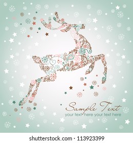 Christmas deer, Vintage vector illustration