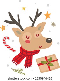 Christmas deer. Vintage vector illustration Christmas deer on a white background. Retro card