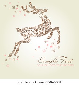 Christmas deer, Vintage vector illustration