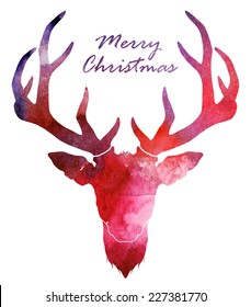 Christmas deer. watercolor silhouette