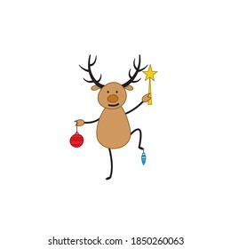 Christmas deer which. Christmas reindeer holding Christmas toys. Merry Christmas. - Vector illustration