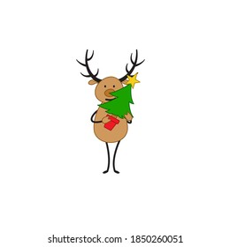 Christmas deer which. Christmas reindeer who are holding a Christmas tree. Merry Christmas. - Vector illustration