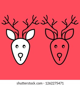Christmas Deer white and line Icon Vector Illustration