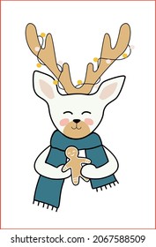 Christmas deer. Winter Elk. Vector illustration.