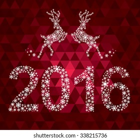 Christmas deer and the words from 2016 snowflakes on the decorative background