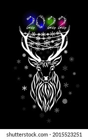 Christmas deer. Year 2022. Vector illustration