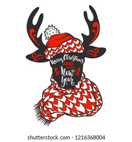 Christmas Deer.Lettering.Typography.Vector illustration.