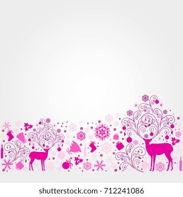 Christmas deer,pink,violet, set 