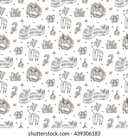 Christmas deers and Advent wreath Vector Seamless pattern. Holiday winter wallpaper. Merry Christmas and New Year background. 