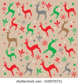 Christmas Deers Decorative paper pattern, Vector Design
