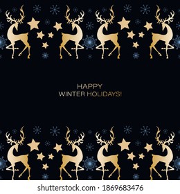 Christmas deers. Greeting card, poster. Holiday vector decoration. Winter holiday template, ornament