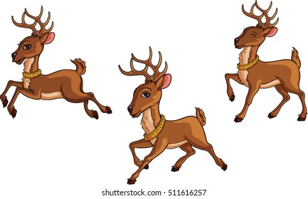 Christmas deers, vector illustration . Moving deer collection.