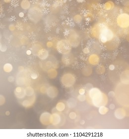 Christmas defocused blurred gold background with showflakes. EPS 10
