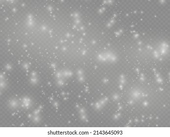 Christmas defocused sparks dust. Abstract light shine blur bokeh effect on white transparent background. Vector lens flare spot light sparkles or shiny glittering glow beams. Random blurry spots. 