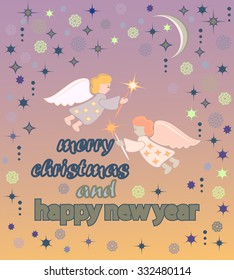 Christmas delicate card with angels. Vector picture.