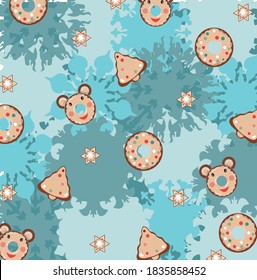 Christmas delicious on the blue pattern background