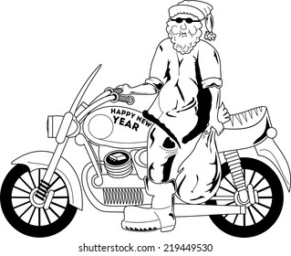 Christmas delivery. Santa Claus on a motorcycle