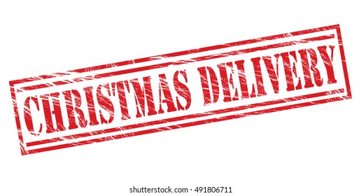Christmas delivery vector red stamp on white background.