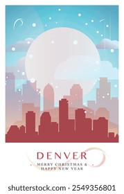 Christmas Denver retro poster for winter  festives, New Year in USA. Greetings, happy holidays and merry xmas from Colorado, United States of America vector postcard layout