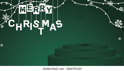 Christmas design background with green gradient background and green stage stand