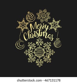 Christmas Design Background With Text, Snowflakes And Balls