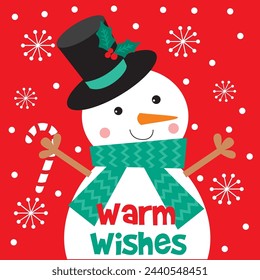 Christmas Design For Card, Bag with Cute Snowman and Candy cane