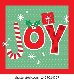 Christmas Design For Card, Bag with Joy text and Candy cane