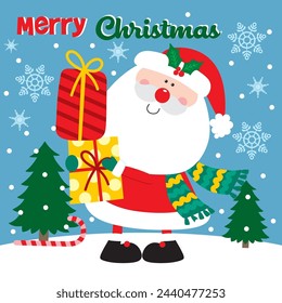 Christmas Design For Card, Bag with Santa Claus and Gift